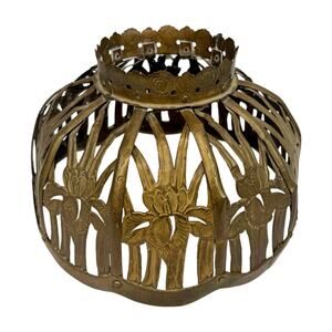 Antique Pierced Brass Shade For Oil Lamp Art Nouveau Floral Orchid